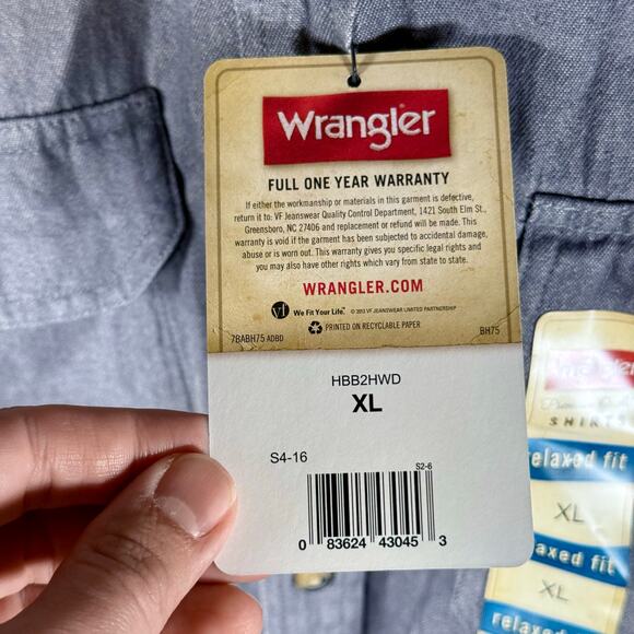 Wrangler 2 Men's XL NWT Blue & Gray 100% Cotton Relaxed Fit L/S Button Up Shirts - Picture 5 of 13